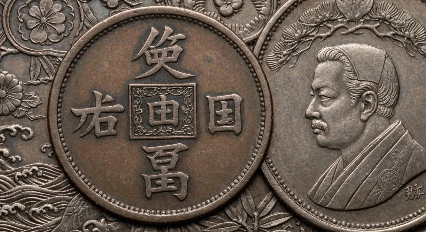 様々な種類の小判が並べられた様子。慶長小判、元禄小判、天保小判など、時代ごとの特徴が分かるように配置されている。