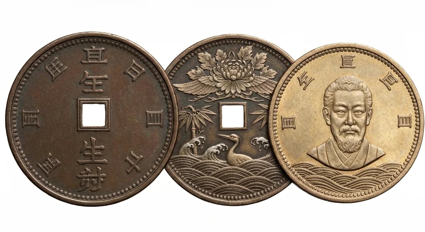 グレーディング済みのMS65評価を受けた明治時代の十圓金貨。専門機関のケースに封入されている。