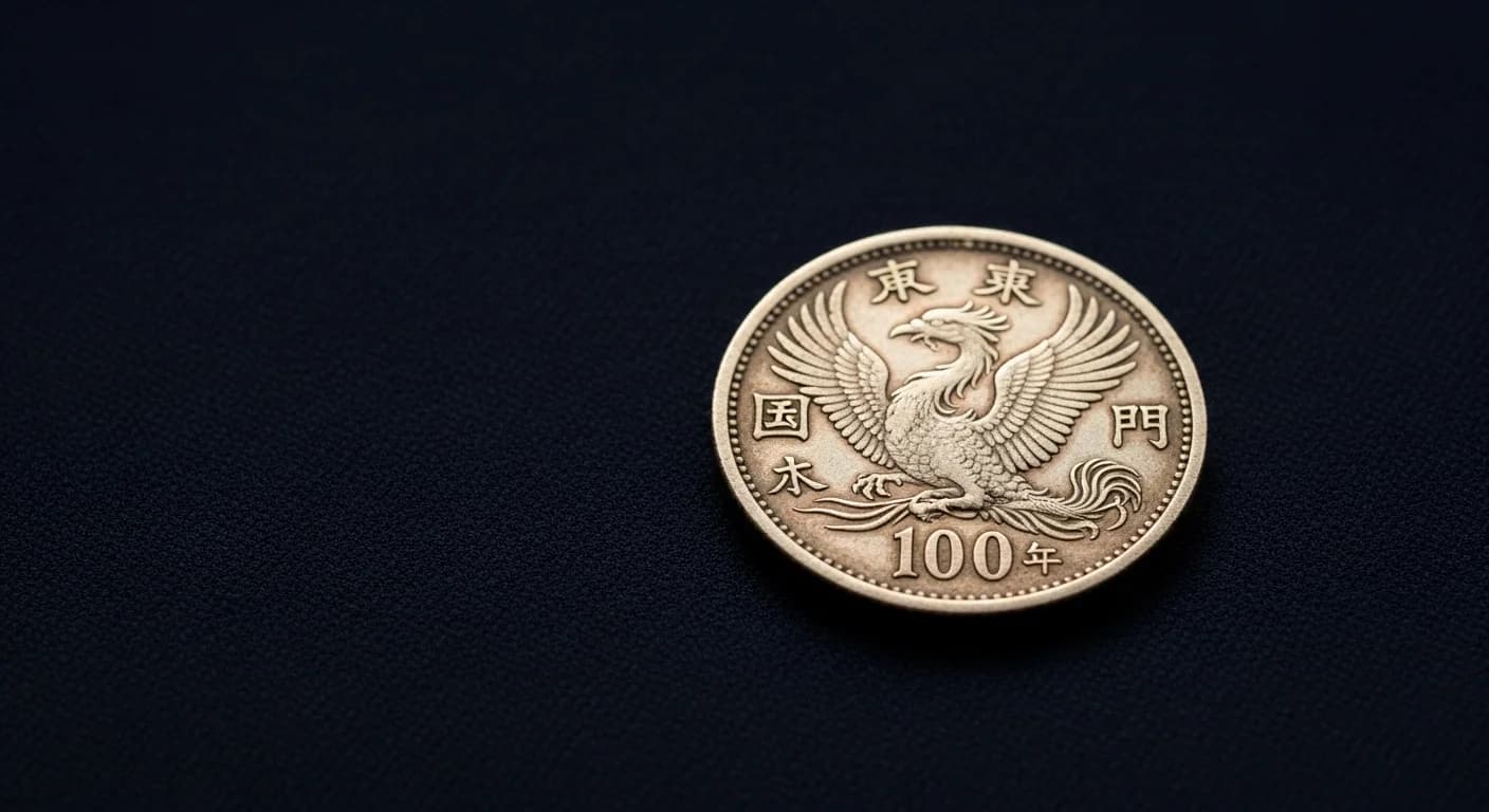 鳳凰100円銀貨の表裏。表面には鳳凰、裏面には桐と100の文字が刻まれている。
