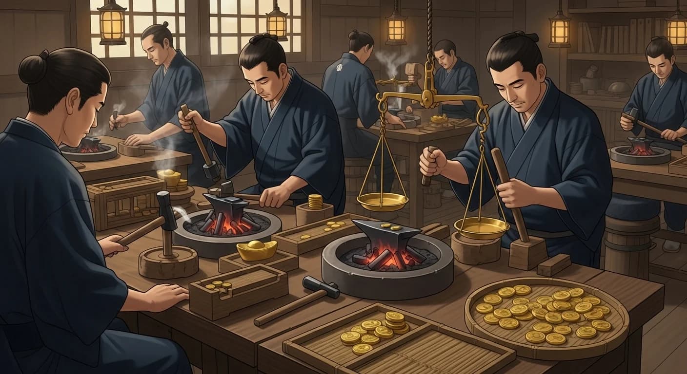 金座の工房 — 後藤家の職人による小判鋳造の様子