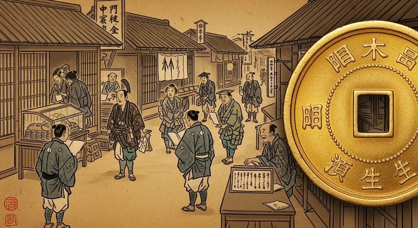 金座の創設（慶長6年）にまつわる歴史的場面（第3章）