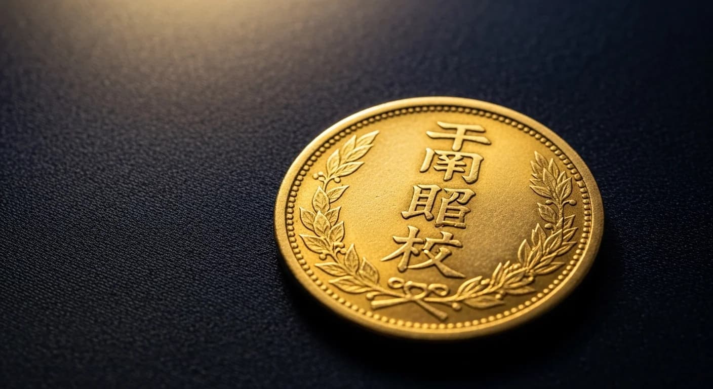 万延二分判金の表面と裏面。江戸時代後期の金貨で、小ぶりな楕円形。表面に「万延」の文字が見える