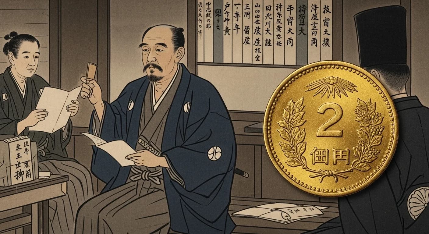 明治2円金貨にまつわる歴史的場面（第1章）
