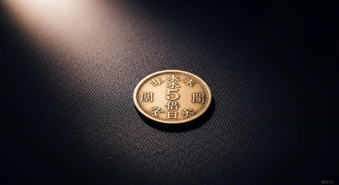 旭日章と桐・菊の紋章が鮮やかに刻まれた明治5円金貨