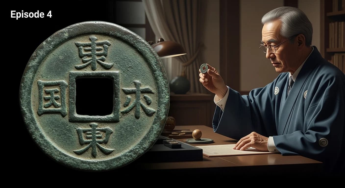 古銭収集家が坂本寛永を鑑定する様子