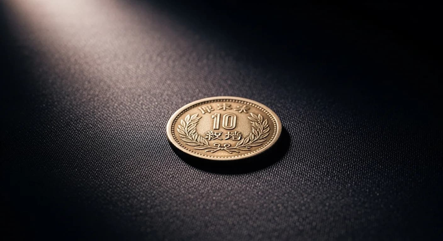 昭和19年製の戦時錫10銭貨。銀白色の錫が独特の重みのない質感を持つ