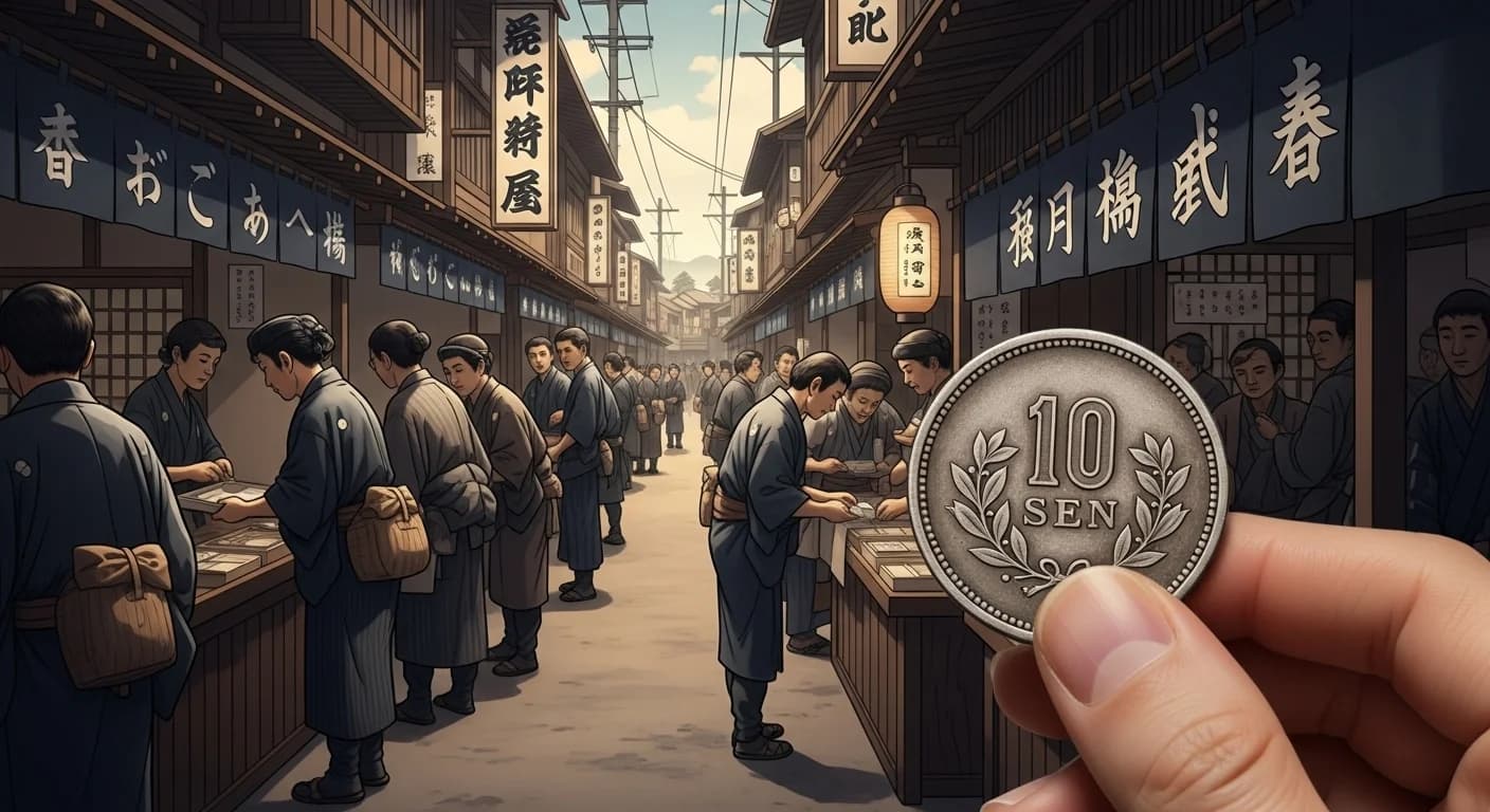 昭和期の日本で流通する10銭硬貨