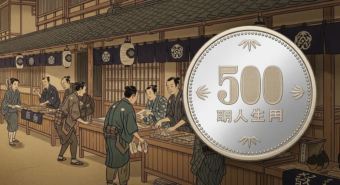 天皇在位60周年500円にまつわる歴史的場面（第3章）