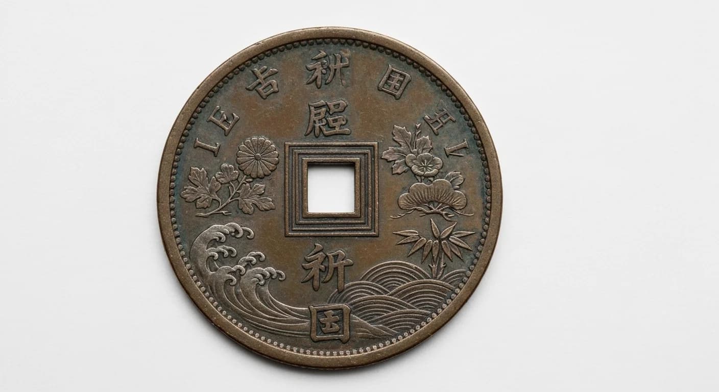 天保通宝の表面 — 鋳造された文字と長方形の穴が鮮明に確認できる状態