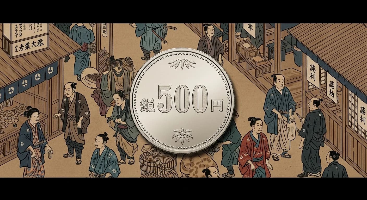 ソウル五輪記念500円硬貨を手にする庶民